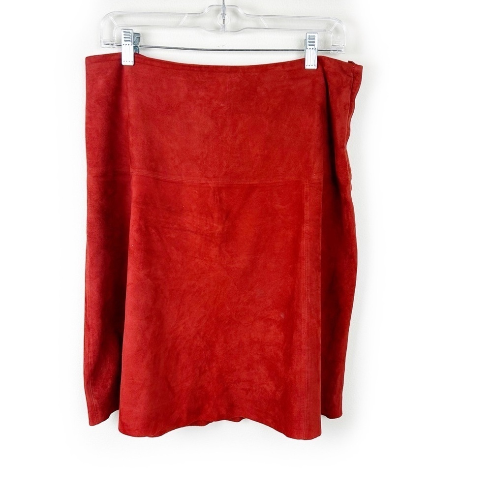 Sundance 100% genuine leather mid length red lined leather skirt size: 10